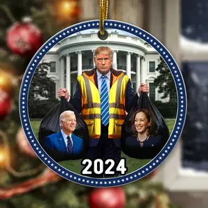 CubeBik Trump Throwing Garbage Funny Biden Kamala Circle Christmas Ornament Keepsake