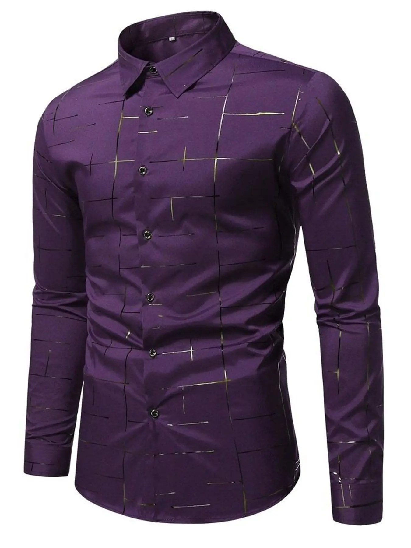 Men's Geometric Print Shirt, Collared Classic Long Sleeve, Luxurious Casual Button-Up, Fashion Business & Daily Wear, Perfect Gift Cs183, Collared Office Shirt