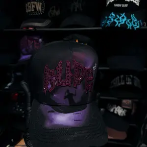 Unisex Black Baseball Cap - Rude Awakenings Design, Purple Gradient, Embroidered Logo, Acrylic-Polyester Fabric, Beanie-Style Comfort, Metal Accents
