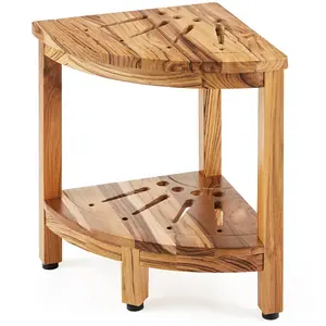 VEVOR Corner Teak Shower Bench, 17 Height 12 Radius, 100 Teak Wood Corner Shower Beach, 300 LBS with Storage Shelf, Shower Stool for Inside Outside Shower, for Bathroom