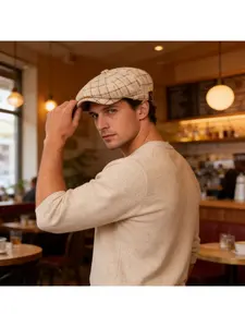 1pcs hat Plaid Flat Cap, Vintage Ivy Newsboy Hat, Casual Adjustable Curved Brim Beret