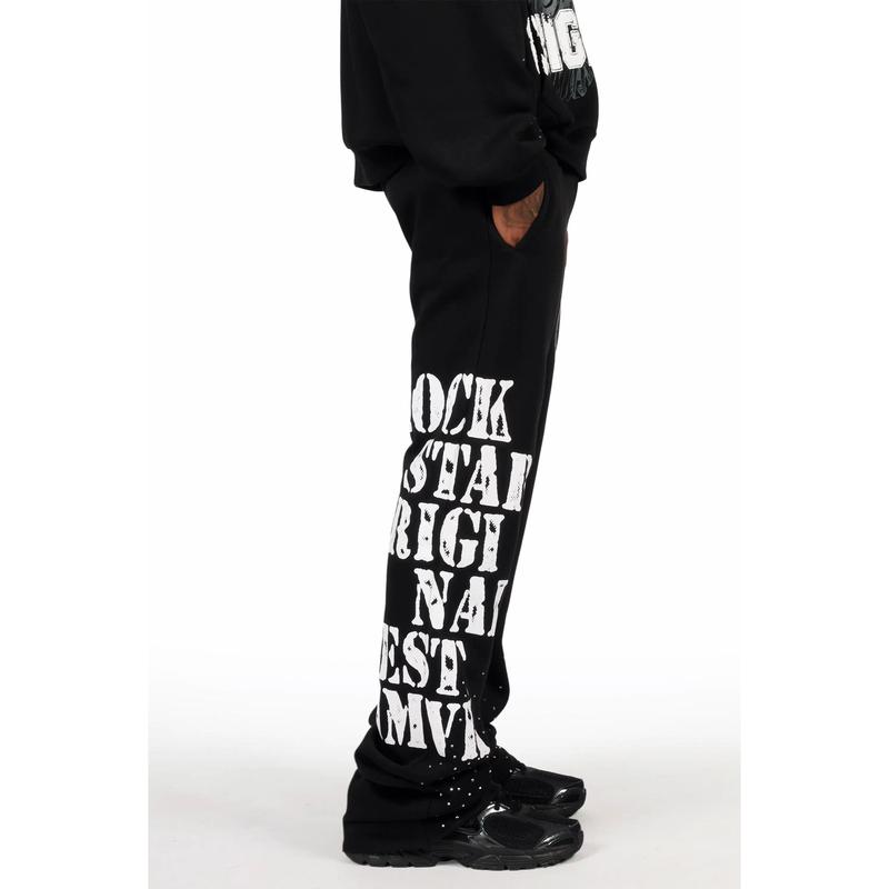 Borya Black Rhinestone Hoodie/Stacked Pant Track Set