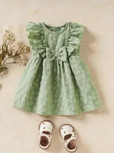 Girls' dress, girls' clothing, fresh countryside style, girls' summer countryside style dress, matched with three-dimensional floral jacquard+lotus leaf flying sleeves+bow tie waist, refreshing and breathable, girls' birthday gift, Valentine's Day gift