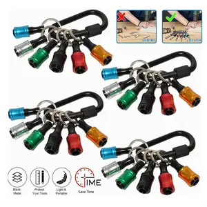 Bit Holder Keychain - 1/4 Inch Hex Shank Bit Holders for Nut Driver, Screwdriver & Drill Bits - Quick Release Design
