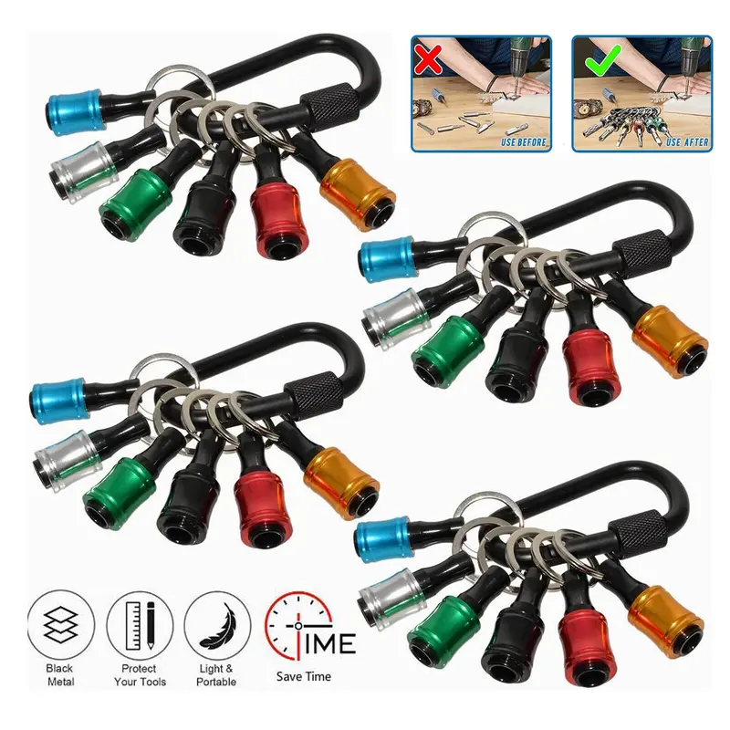Bit Holder Keychain - 1/4 Inch Hex Shank Bit Holders for Nut Driver, Screwdriver & Drill Bits - Quick Release Design