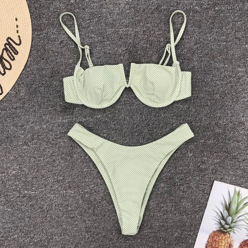 2026 Micro Bikini Women Dot Print Underwire Swimsuit Brazilian Push Up Padded Biquini Halter Bathers Bathing Suit Thong Swimwear