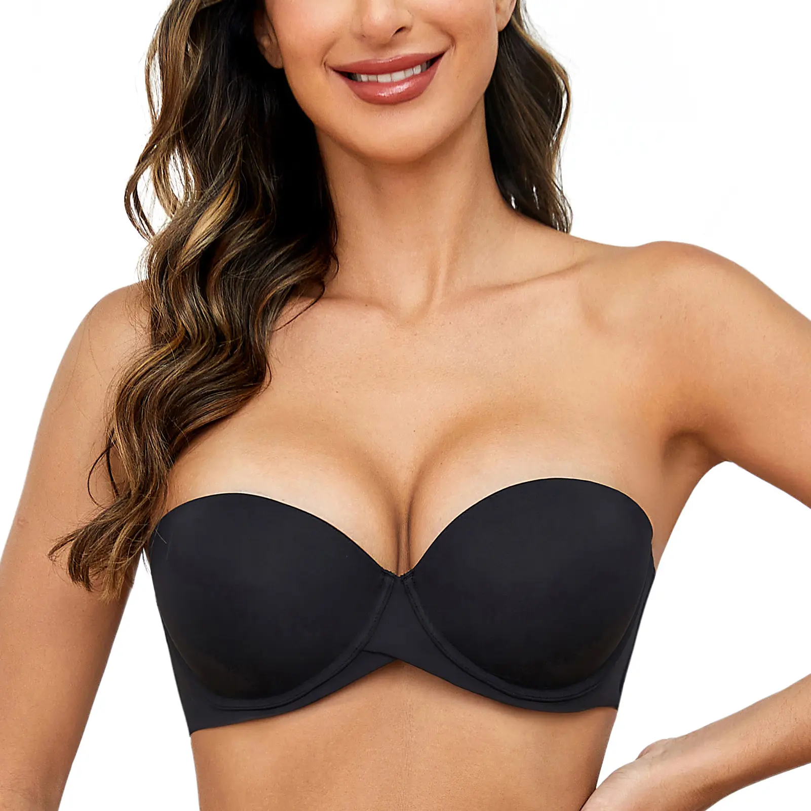 MELENECA Women's Plus Size Contour Heavy Padded Push-Up Underwire Bra - Elastic, Plain, Minimalist, Soft, Lift Support, Multiway, Strapless, Hand Wash Only, Spandex Mix (Black Friday Deal), Elastic Band, Plastic Hardware, Convertible