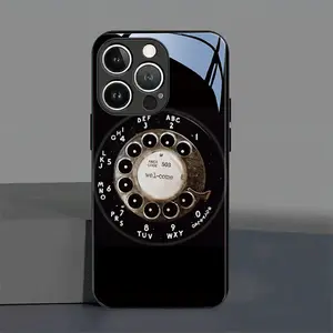 Phone Case: Black Background Retro Dial Pattern Tempered Glass Phone Case Black for iphone17 17Air 16 Pro 15 Promax 14 Plus 13 12 11