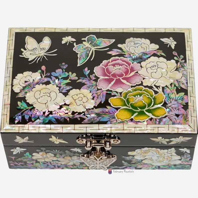 February Mountain Mother of Pearl Jewelry box for women - Traditional Korean Wooden Box Organizer for Necklace Earrings Rings Bracelet
