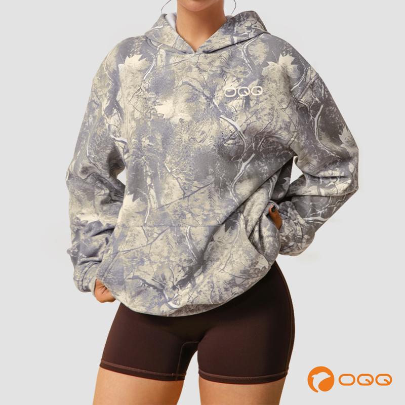 OQQ Womenswear Camo Printed Hoodies Oversized Sweatshirt Long Sleeve Casual Top Fall Trendy Pullover Hoodie with Pocket