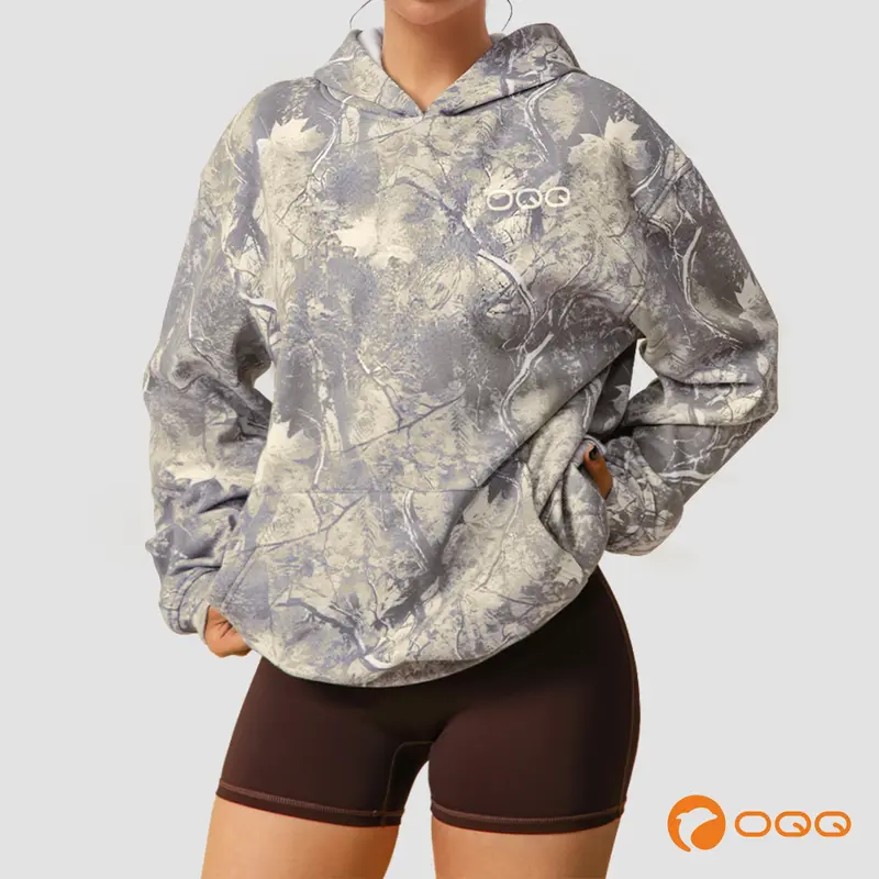 OQQ Womenswear Camo Printed Hoodies Oversized Sweatshirt Long Sleeve Casual Top Fall Trendy Pullover Hoodie with Pocket