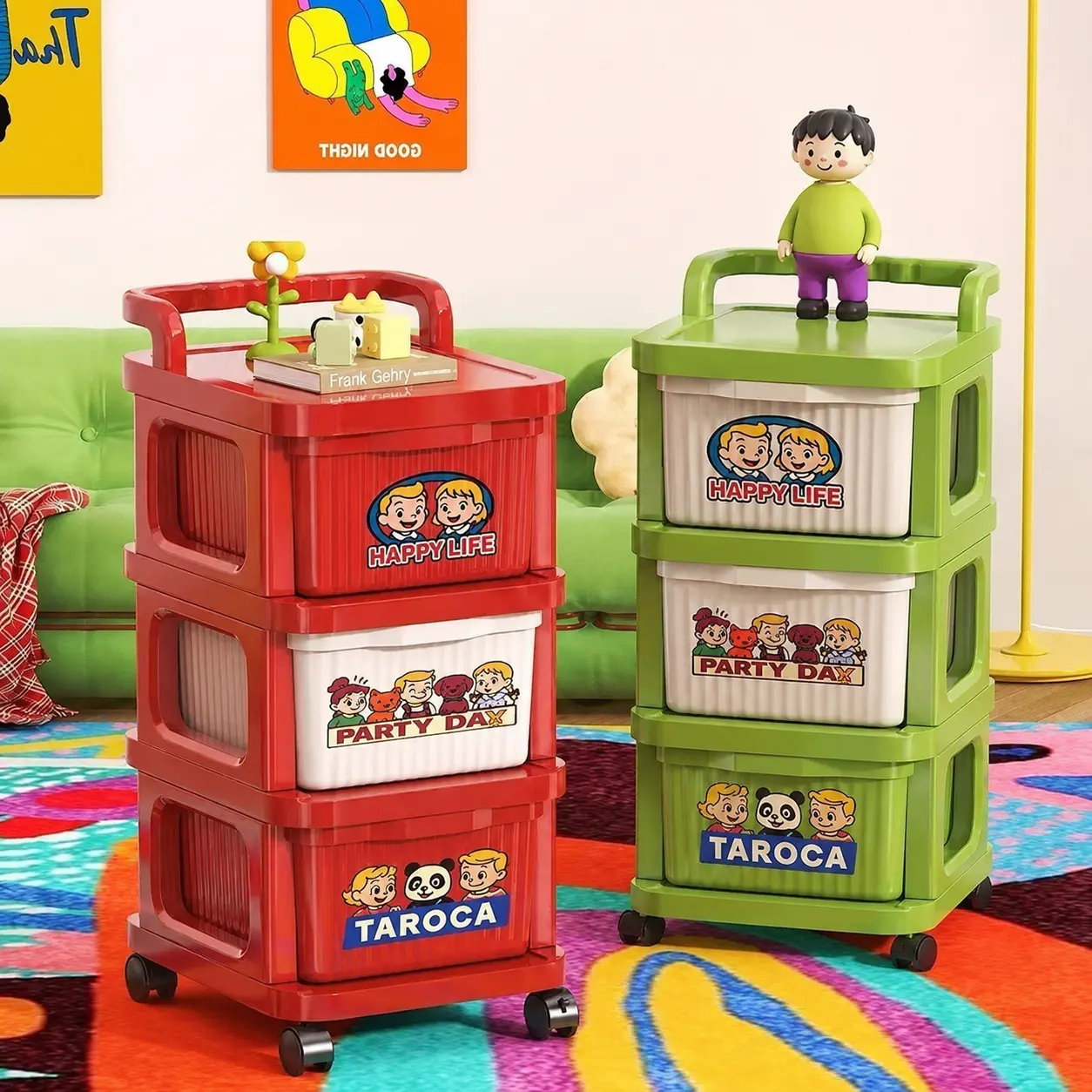 Dopamine snack cart storage rack, drawer-style multi-tier mobile cabinet for living room, home, bedroom, and nightstand