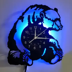 Bear Themed Vinyl Wall Clock, 7 Color Changing Options, Perfect Home Decor and Gift, No Battery Required