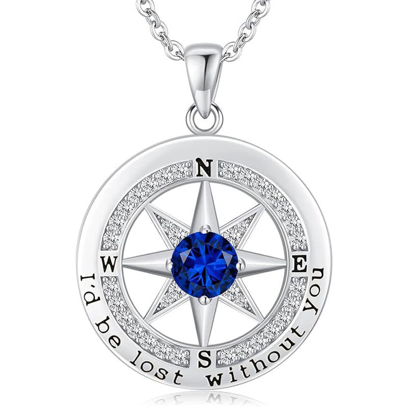 Personalized 12 Birthstone Compass Necklace | 925 Sterling Silver with Gold/Rose Gold/White Gold Plating + Zircon, Birth Month Jewelry for Women, Ideal Birthday Gift
