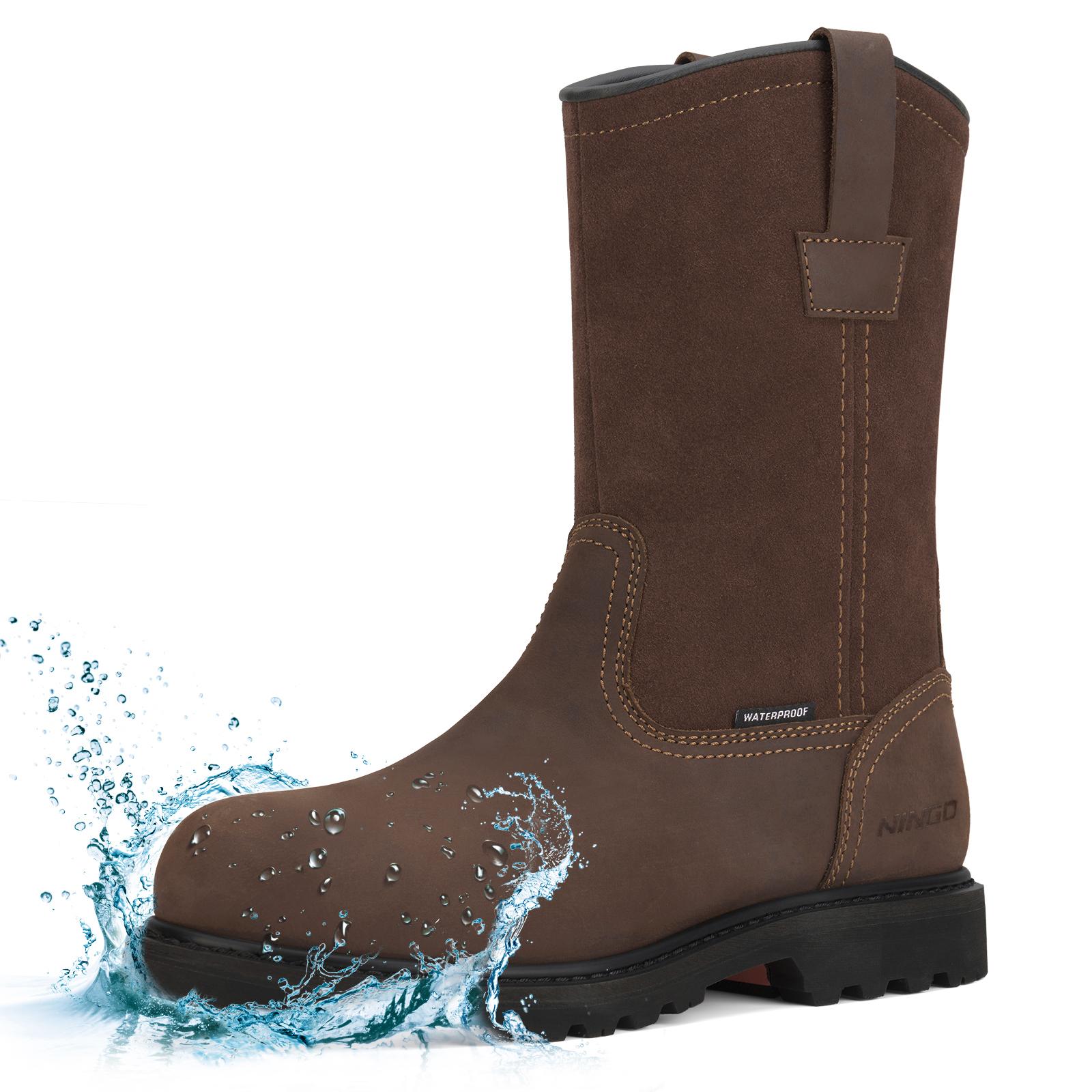 【fathersday】NINGO Mens Steel Soft Toe Work Boots 100% Waterproof Pull On Wellington Style Oil Slip Resistant EH Safety Shoes for Construction Farming Botas de Trabajo, Footwear, Worker,father'sdaygifts