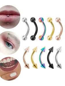 10pcs Lip Stud Earrings Set, Eyebrow & Nose Piercing, Curved Barbell Design, Durable Metal Material, Perfect for Daily Wear