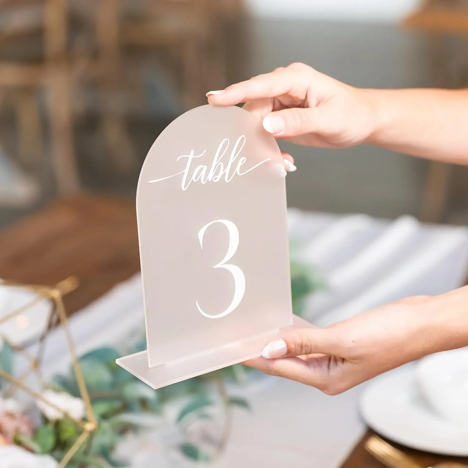 Frosted Arch  Table Numbers for Wedding Reception - 5" x 7" White Font Centerpiece Set with Holder Stands &  Table Sign - Anniversary, Event, Party, Wedding set1-10