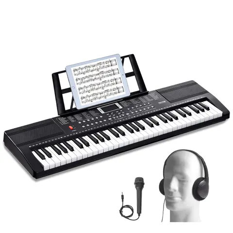 【Fallpicks】VEVOR Standard-Sized 61-Key Keyboard Piano Set for Beginners, 200 Tones, 200 Rhythms, 60 Demo Songs, Dual Speakers, Headphones, Recording Mic, Piano Stickers, Audio Input - Digital Pianos Music Learning Instrument