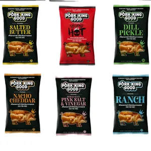 pork king good 4-pack. salted Butter, Stupid Hot, dill pickle l, pink salt & vinegar.