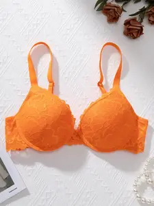 1 Sexy Lace Floral Women's Bra, Unlined Breathable Bra, Suitable for Daily Casual Wear, All-Day Comfort, Breathable and Skin-Friendly, Push-Up Effect to Enhance Bust, Shaped Back, With Hook-and-Eye Closure and Underwire, 3D Cup Design