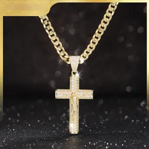 Elarique  14K Real Gold-Plated Cuban Chain, Figaro Chain, Miami Cross Chain, With Jesus Christ Cross Pendant, Length 24Inch, Width 6Mm, Hand-Polished And Multi-Electroplated For Daily Wear