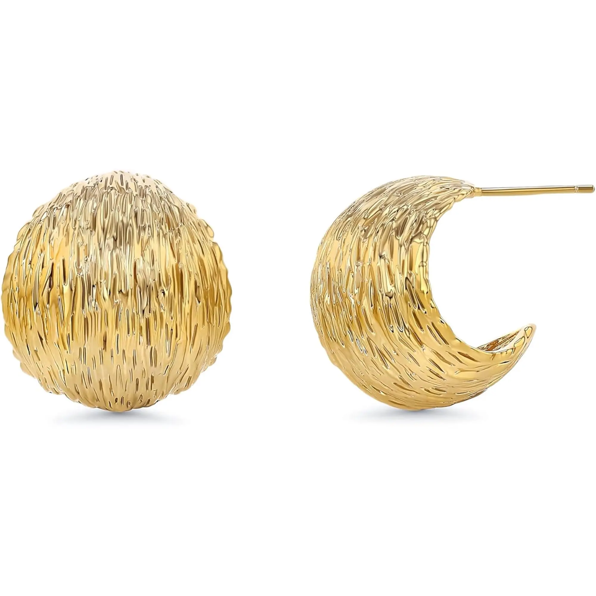 SNGIA 18K Gold Plated Chunky Textured Stud Earrings for Women Round Statement Button Earrings with Textured Design