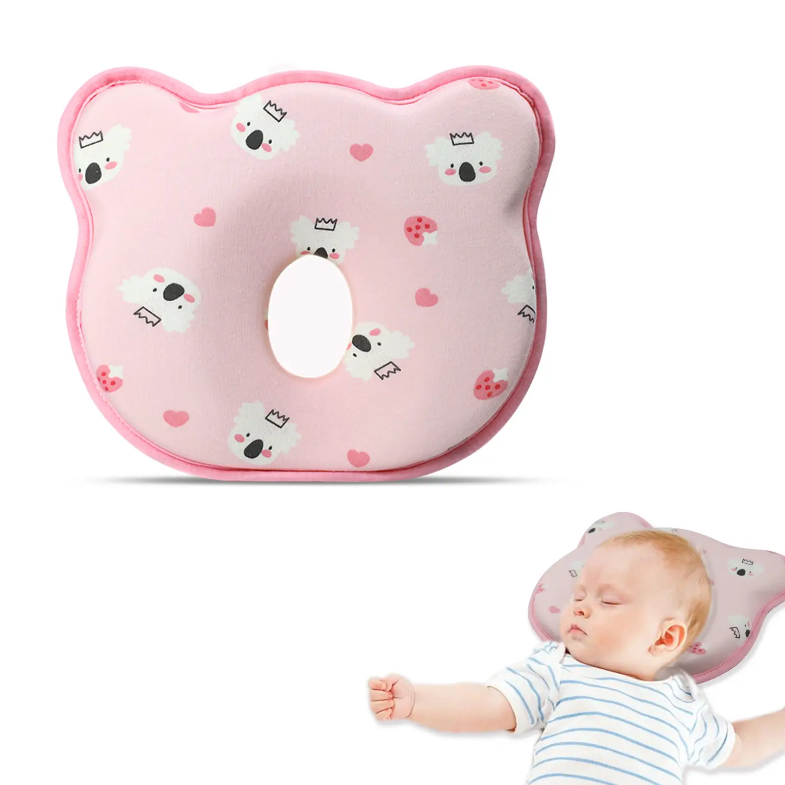 Memory Foam Baby Pillow for Newborn Flat Head Baby Pillow Machine-Washable Neck Support Prevent Flat Head Cotton