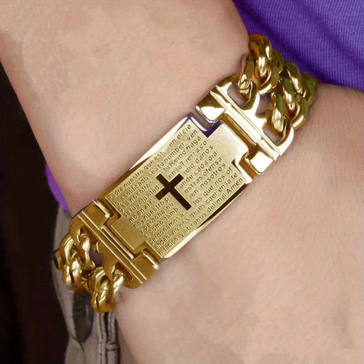 Men's Non Tarnish Metal Plated Stainless Steel Bracelet - 1 Pc Bold European & American Punk Style Double-Row Twist Cross Bracelet, Daily Outfit Accessory, Holiday Gift for Male Friends, Non Tarnish Jewelry