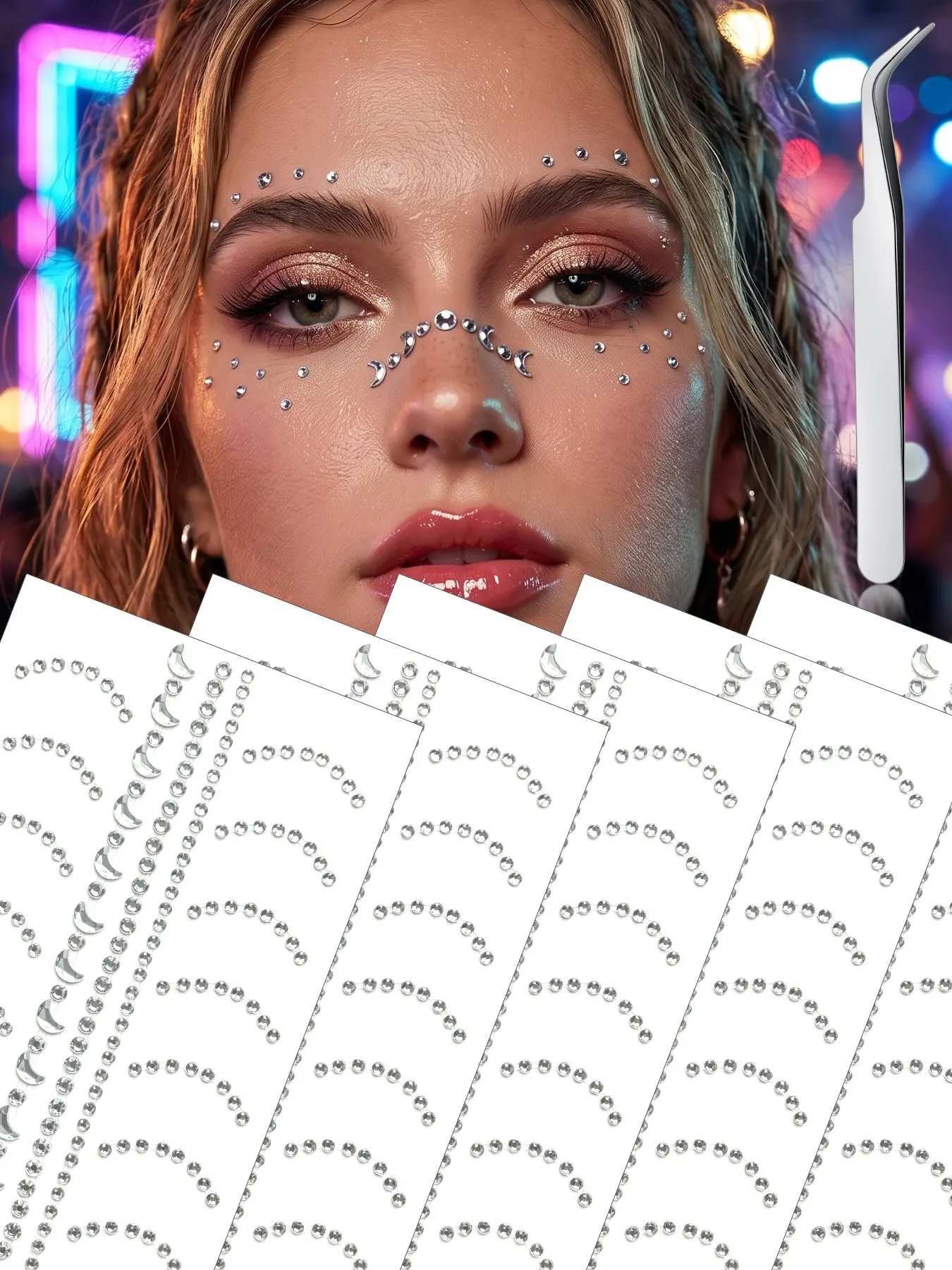 5sheets Face Gems Hair Gems Hair Jewels Face Jewels Stick on Rhinestones for Makeup Festival Eye Gem Sticker Self-Adhesive Nose Bridge Y2K Jewelry Party K-Pop Music Festival Concert Accessories