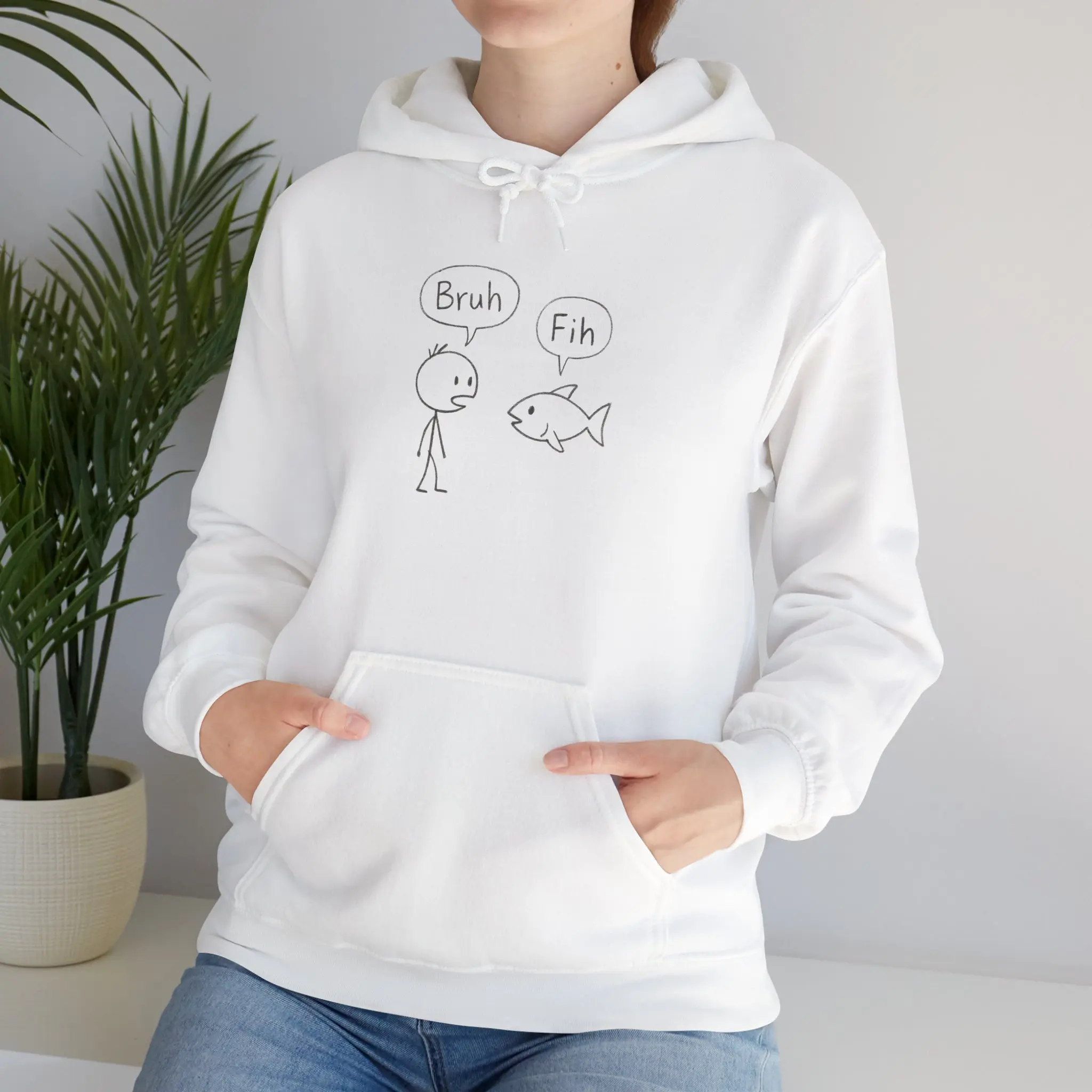 Funny "Bruh" Graphic Unisex Heavy Blend™ Hoodie with Kangaroo Pocket & Adjustable Drawstring for Men & Women Casual Wear Fabric Menswear
