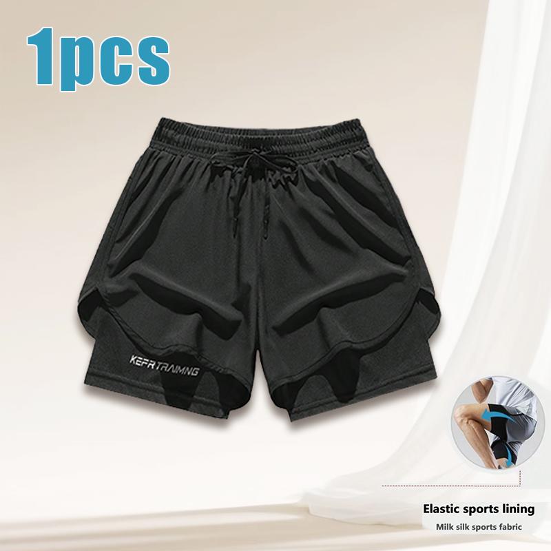 Plus Size Men’s 2-in-1 Running Shorts, Quick-Dry Ice Silk Fitness Training Shorts with Liner, 3-Inch Gym Shorts