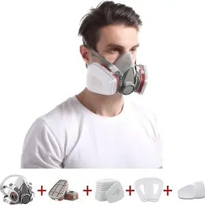 Reusable Half Cover Respirаtor Set - 17 in 1 Face 6200 Gas Respirator Mask Painting Welding Woodworking Work Protection Against Dust, Grey, Medium (pm005-17in1s)