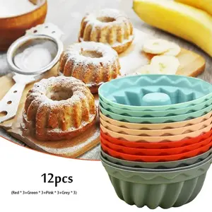 12pcs Premium Silicone Mini Bundtlette Cake Molds, Non-Stick Flexible Fluted Tube Pan Set, Ideal for Elegant Desserts & Baking