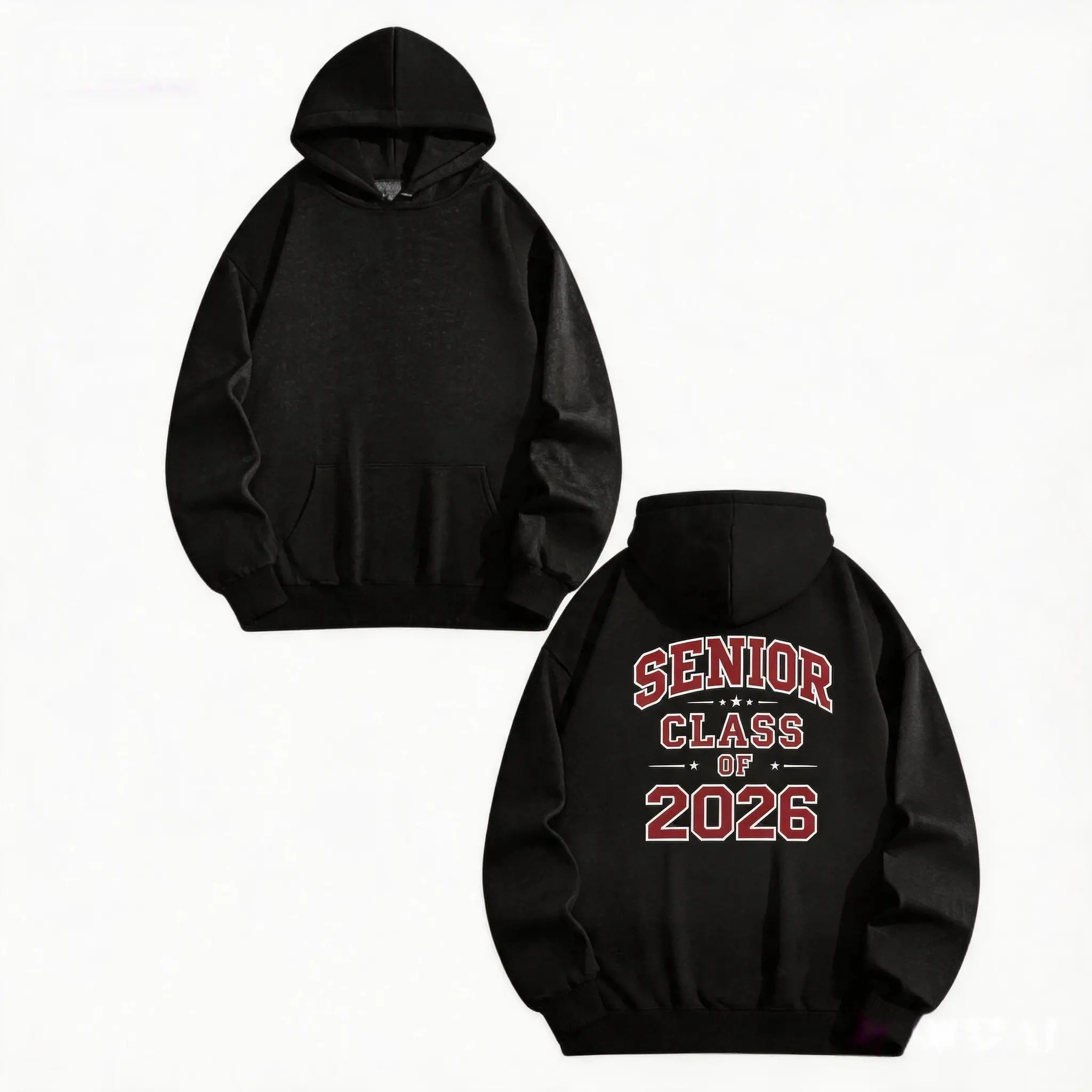 Men's Class of 2026 Back Graphic Oversized Hoodie Tops, 50% Cotton 50% Polyester Loose Pullover with Kangaroo Pocket, Vintage Varsity Graduation Gift, Adjustable Drawstring, Gray/Black Casual Fabric Clothing