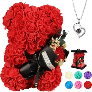 Valentines Day Gifts for Her Rose Bear for Women, Artificial Rose Teddy Bear Birthday Bouquet, Mother's Day Rose Gift, Perfect for Wife, Mom, Grandma (Rose