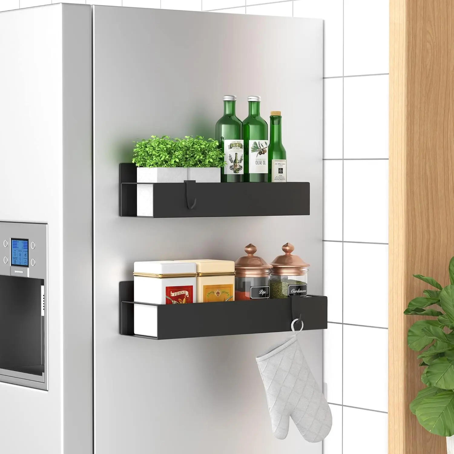 4 Pack Magnetic Spice Rack Organizer Black Fridge Storage for Refrigerator Oven Toolbox Garage Home Workspace Carbon Steel Plastic Wall Mounted,Kitchen Storage Solution