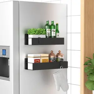 kitchen organization,4 Pack Magnetic Spice Rack Organizer Black Fridge Storage for Refrigerator Oven Toolbox Garage Home Workspace Carbon Steel Plastic Wall Mounted,Kitchen Storage Solution