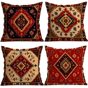 4pcs Boho Ethnic Pattern Cushion Covers, Single-Sided Print, Living Room Bedroom Home Decor, All-Season Pillow Cases, No Insert Included