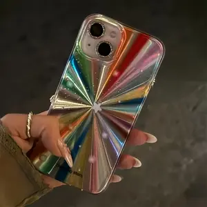 Radiant Firework Rainbow Color Laser Phone Case - Luxury Soft Cover for iPhone 15 14 13 12 11 Pro Max with Glitter Star Lens Protection