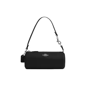 COACH Nolita 19 Logo Round Barrel Bag in Black Calfskin for Women with Zipper Closure