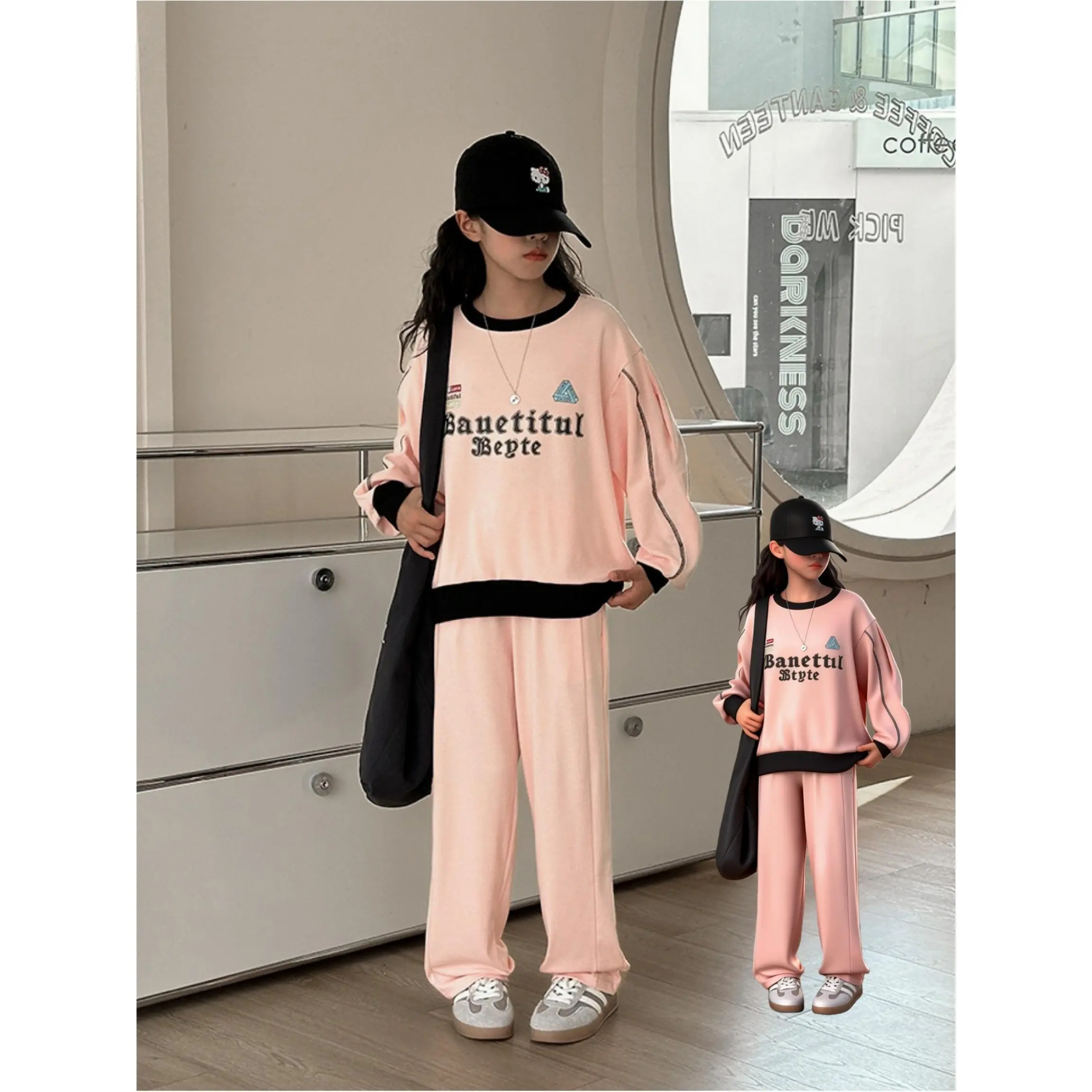 Girls' Spring and Autumn Fashion Two-Piece Set, Letter Print Long Sleeve Pants Outfit| New Year's gifts, teenage girls' clothing on sale, fast delivery, suitable for outdoor use, teenagers