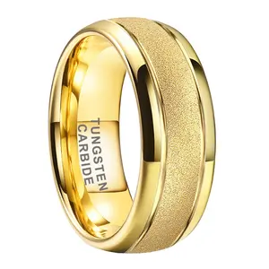 Younifo 8MM Gold Plated Tungsten Engagement Ring Sandblasted Center Wedding Band Rings for Men
