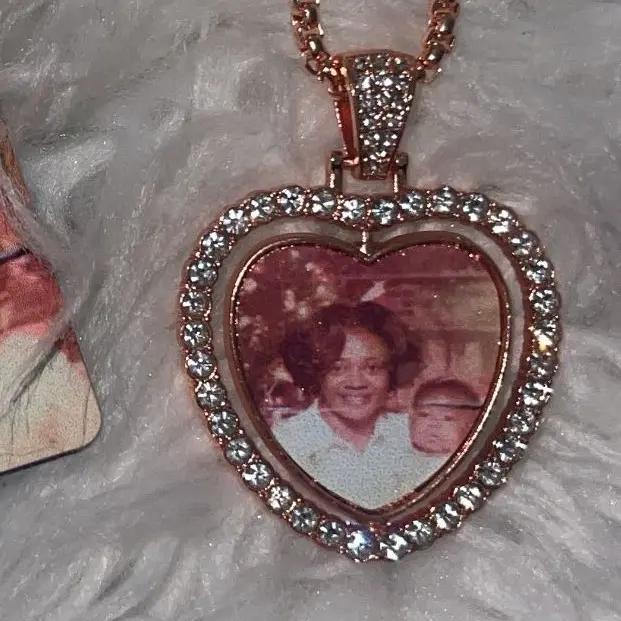 Rhinestone Bling Double Sided Rotating Picture Necklace Pendant Unique Elegant Rotatable Photo Locket Stainless Steel Jewelry classic design everyday essential versatile style comfort wear wardrobe staple piece relaxed