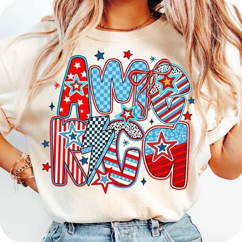 [Sale off up to 70%] America Coquette T-Shirt, 4th of July Shirt, America Checkered Tee, Memorial Day T'Shirt