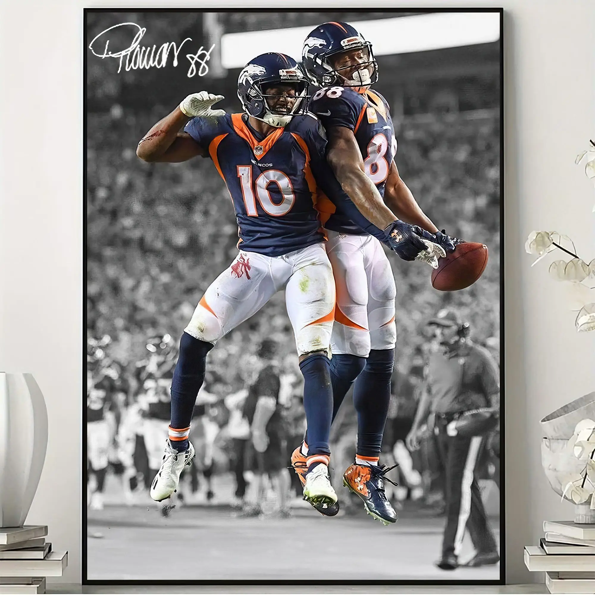 Demaryius Thomas & Emmanuel Sanders Poster, Denver Broncos WR Duo Wall Art Print, Football Fan Man Cave Decor, Unframed