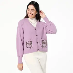 MarlaWynne WynneCollection Sweater Knit Cardigan with Beaded Pockets