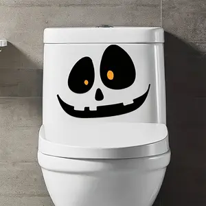 Halloween Toilet Sticker, Horror Skull Expression Toilet Lid Decoration, Bathroom Wall Decor, Home Decor, Halloween Gift