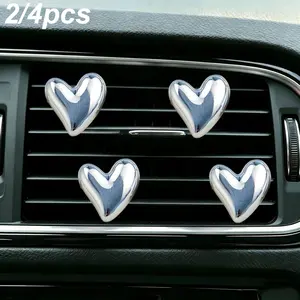 4pcs Electroplated Heart Car Vent Clips, Cute Car Interior Decor, Air Freshener Clip for Car Ac Vents, Automotive Accessories