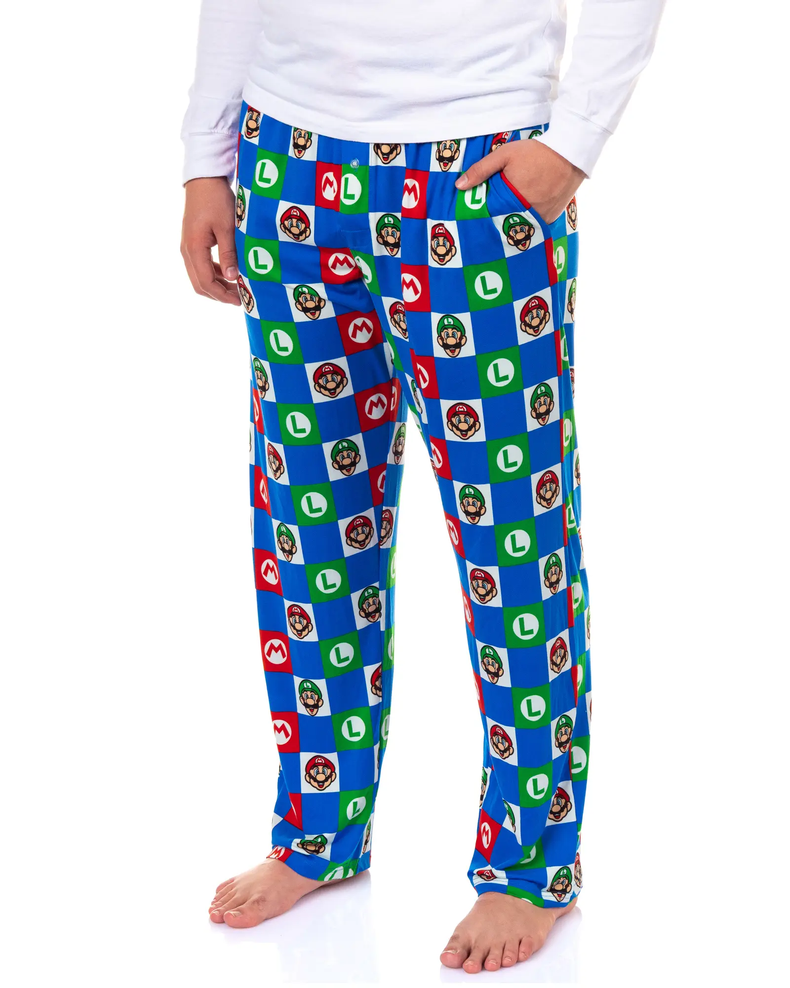 Super Mario Pajamas Men's Character Logo Checkered Lounge Sleep Pants, Smooth, Casual, Polyester, Stretch, Nightwear