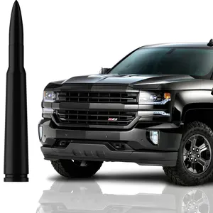 Replacement Car Truck Antenna & Tire Valve Caps for GMC Sierra Chevy Silverado Dodge Ram 1500 2500 3500 Ford F150 F250 F350 Super Duty Raptor, Chrome Accessories